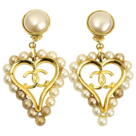 chanel earrings heart pearl|Chanel pearl earrings vintage.